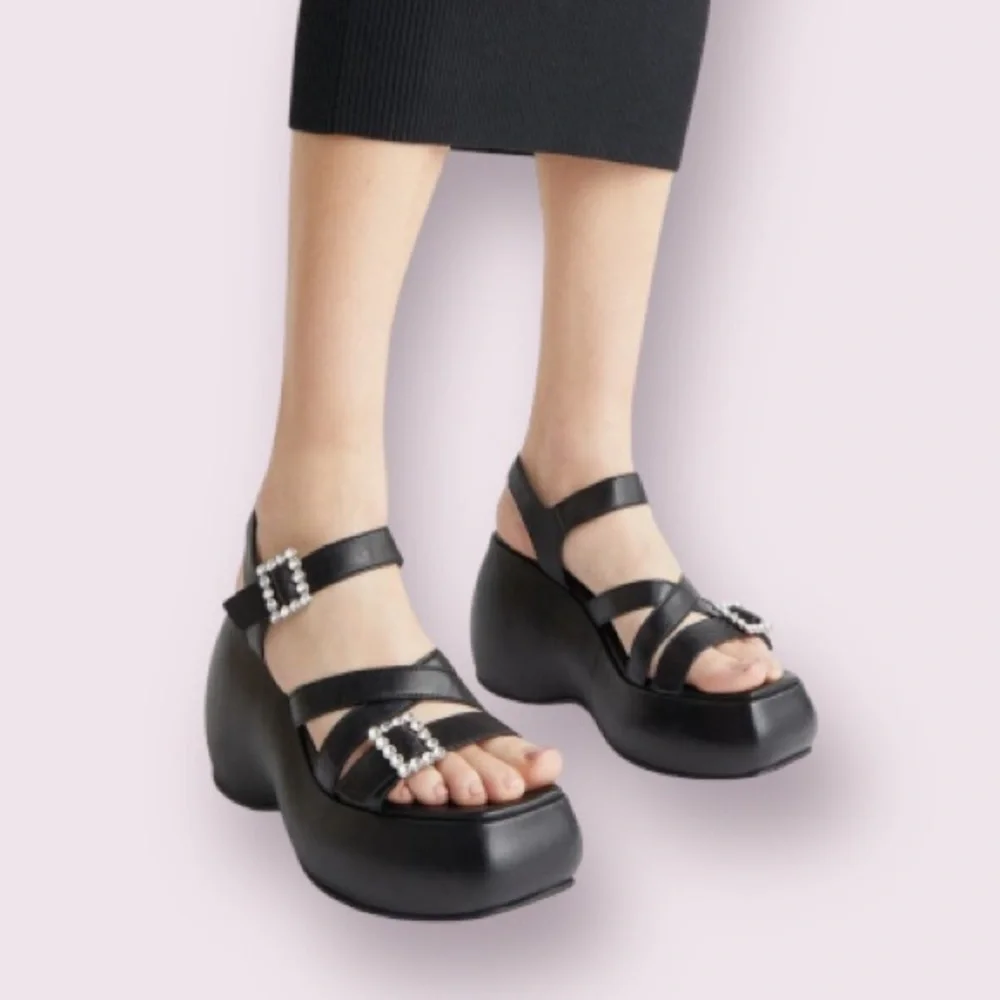 Free People Brooklyn Ankle Strap Platform Sandal in Black